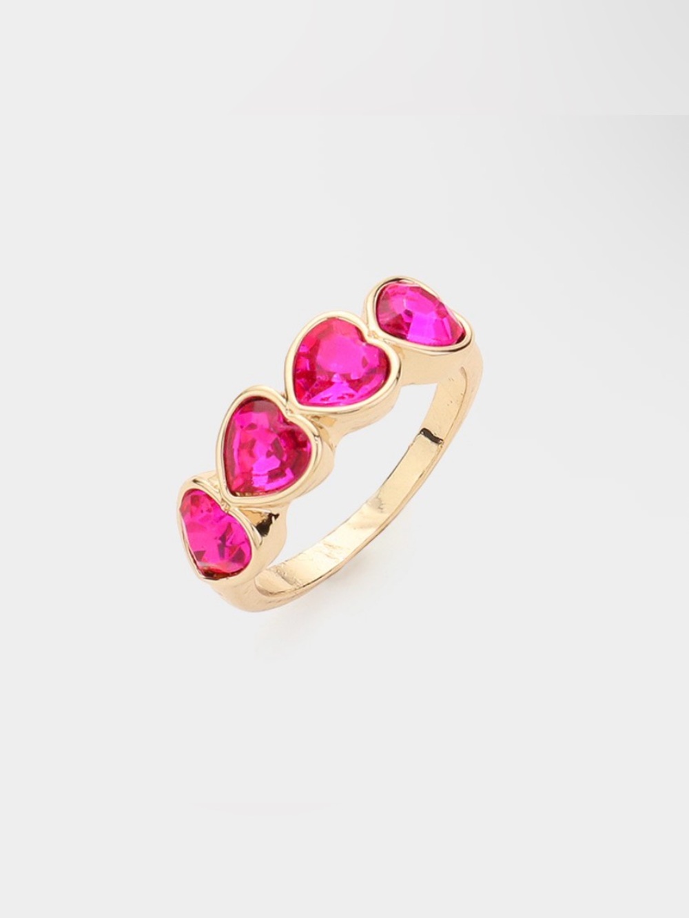 Gold Heart Ring with Fuchsia Pink Gemstones